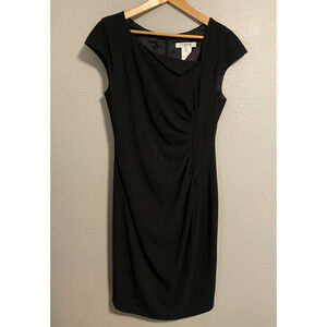 LK Bennett Womens Davina Shift Dress UK 14 US 10 Black Asymmetric Ruched Career